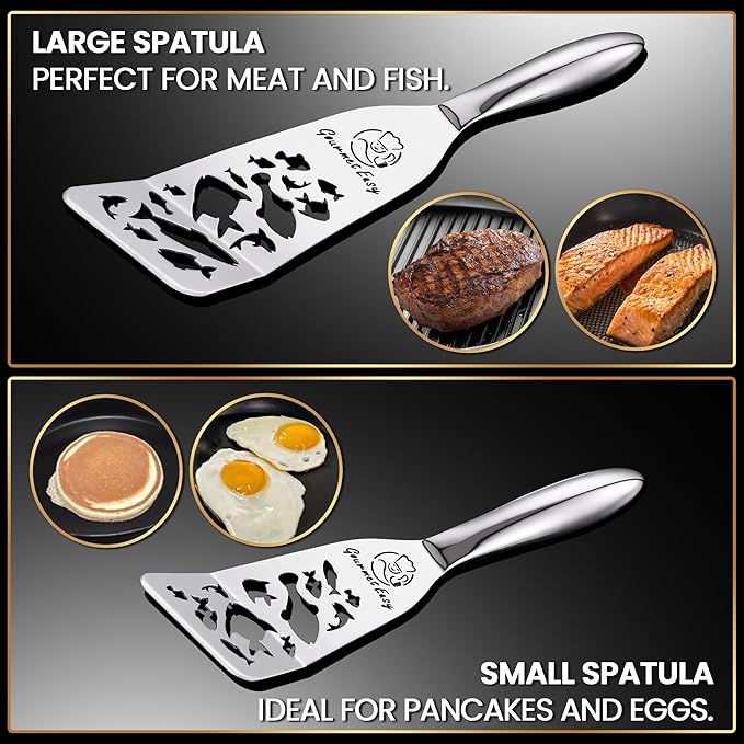 Stainless Steel Fish Spatula Set – Funky Fish Edition, 1 Large Fish Turner + 1 - Image 3