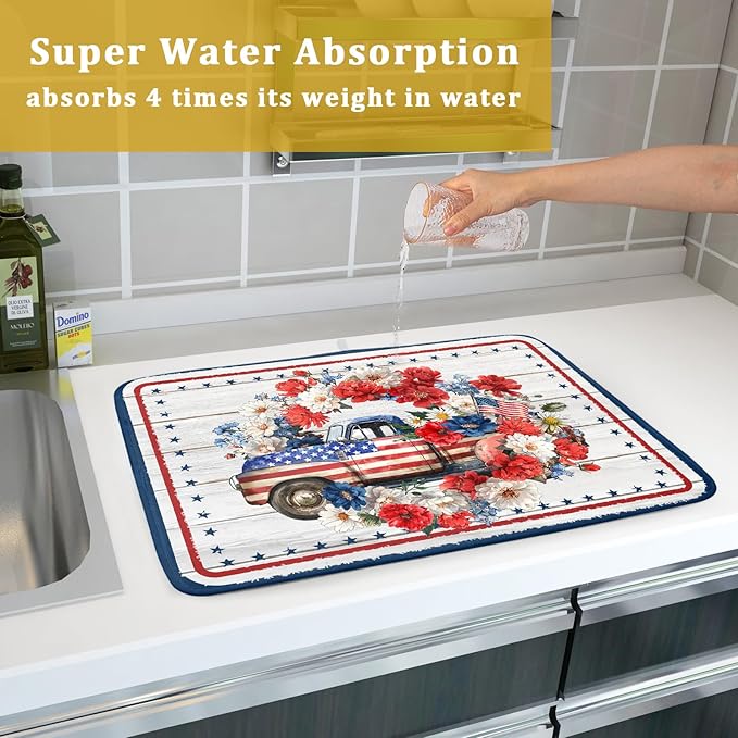 Patriotic Truck Dish Drying Pad 4th of July Drying Mat - Image 7