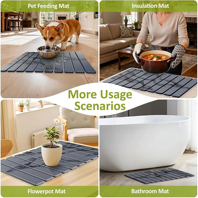 Large Stone Dish Drying Mat for Kitchen Counter, Collapsible Quick Dry Stone - Image 7