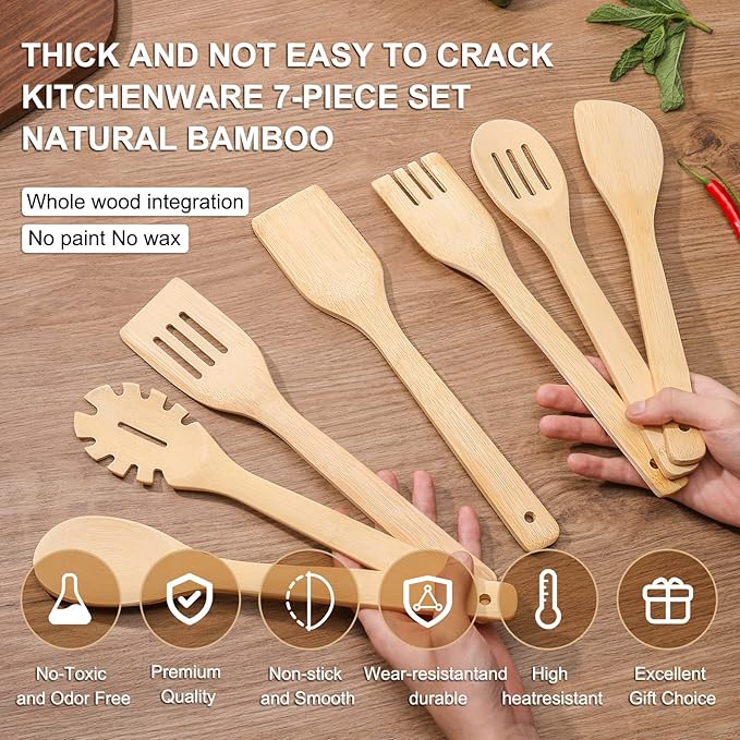 Wooden Spoons for Cooking is for All Kitchen. Made From Bamboo Wood, Wooden - Image 5