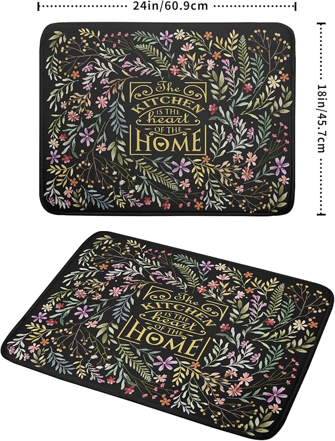 Vintage Microfiber Dish Drying Mat Wildflowers Leaves Absorbent Dry Mat - Image 2