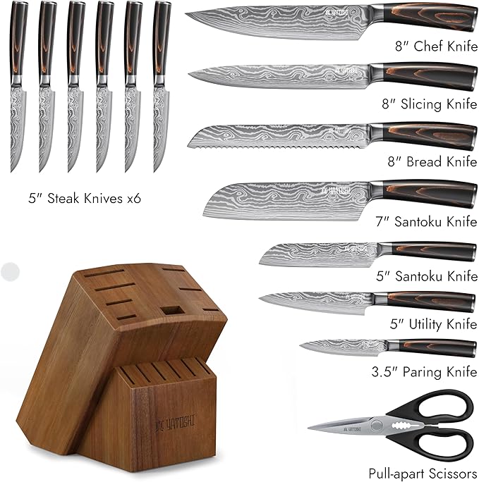 Yatoshi Professional Kitchen Knife Set, 15 Pieces, High Carbon Stainless Steel - Image 5