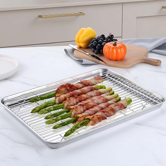 Homikit Baking Sheet with Rack Set, 18x13 Inches Stainless Steel Half Cookie - Image 3