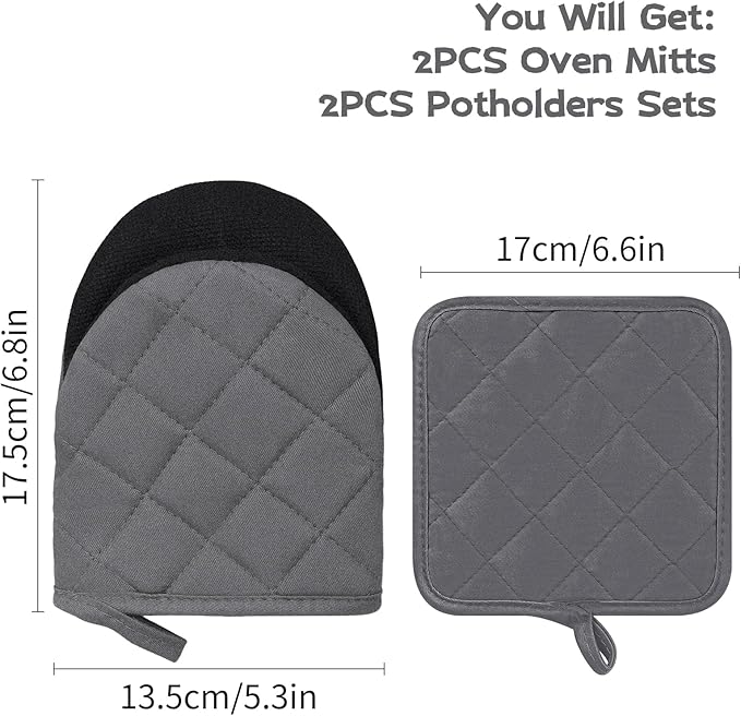 Oven Mitts and Pot Holders Set, Heat Resistant Silicone Kitchen Mini Oven - Image 2