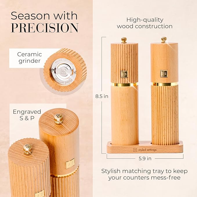 Wooden Salt and Pepper Grinder Set – Refillable Manual Salt and Pepper Mills - Image 4