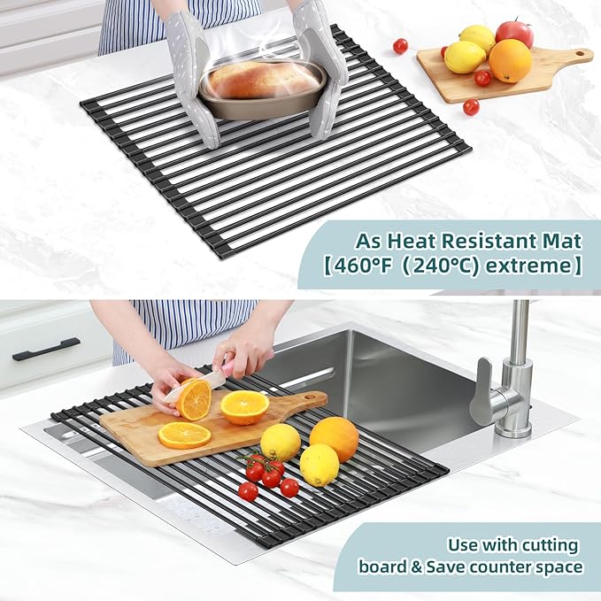 Ohuhu Over The Sink Dish Drying Rack, 20.5" W x 13.1" L Rolling Dish Drainer - Image 4