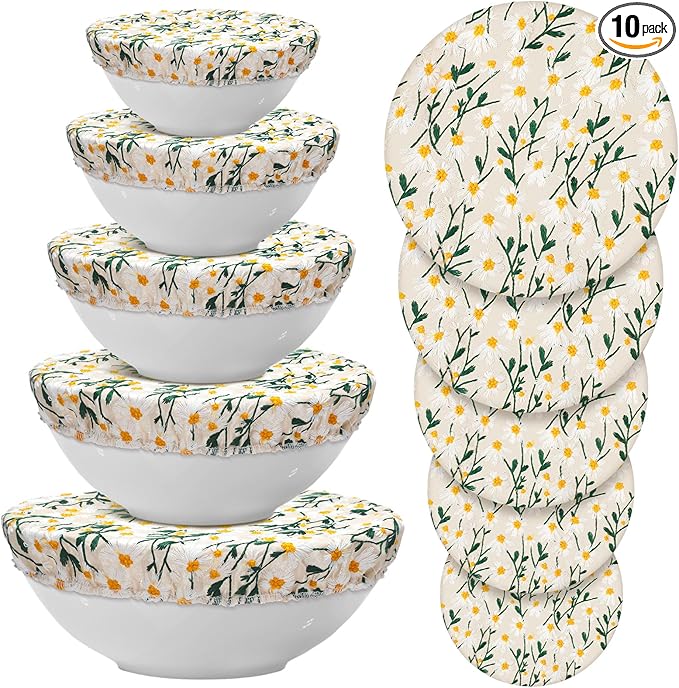 Patelai 10 Pcs Bowl Covers Reusable in 5 Size Stretch Cloth Fabric Elastic Food by Patelai