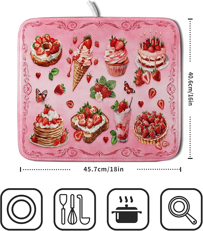 Pink Strawberry Dish Drying Mat - Image 2