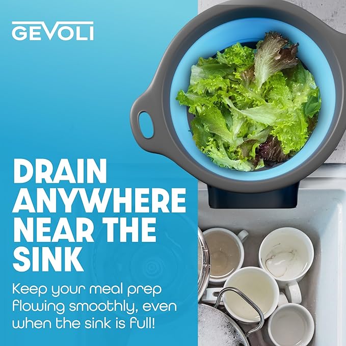 Gevoli Strainer with Self-Draining Base Over-Sink Collapsible Kitchen Colander - Image 5