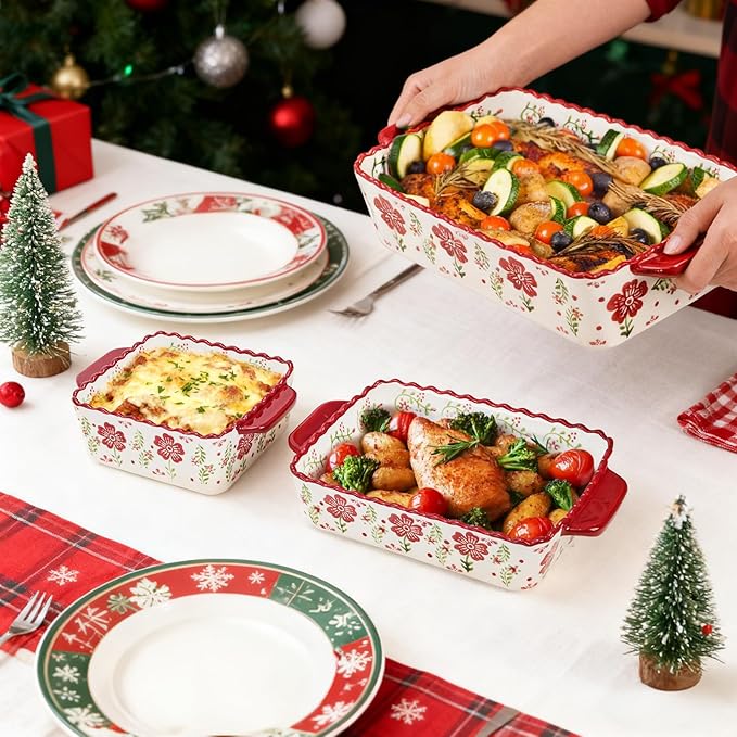 Coloch 3 Pack Ceramic Baking Dishes, Rectangular Bakeware Set Hand-painted - Image 7