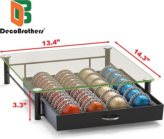DecoBrothers Crystal Tempered Glass Vertuo Pod Holder Drawer, 24 Large or 48 - Image 3