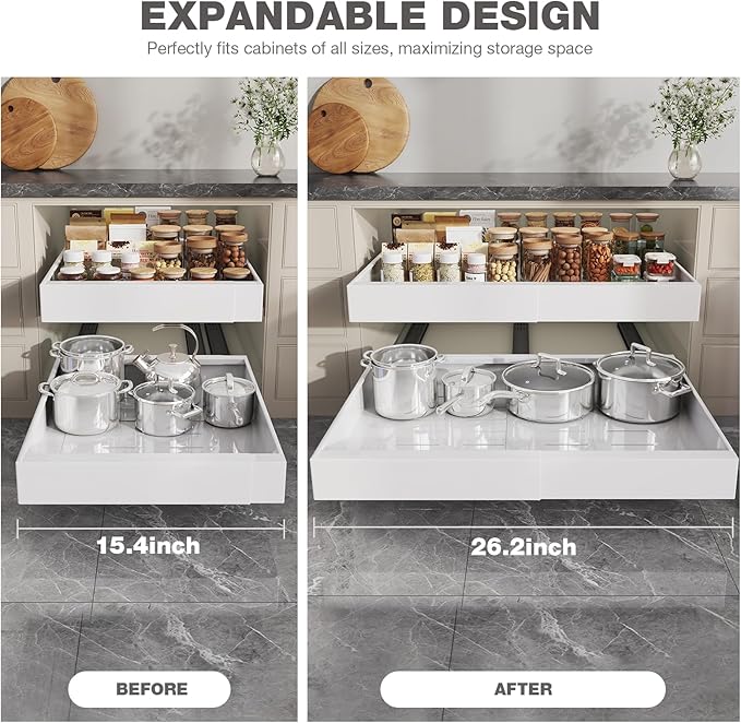 Seinloes 1 Pack Pull Out Cabinet Organizer 21" Deep, Full Extension 3 Slide - Image 9
