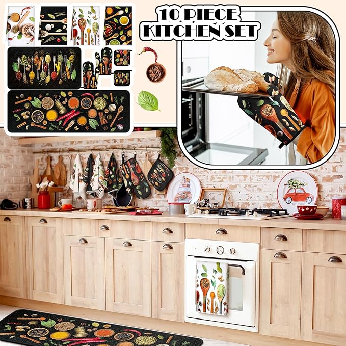 Fourluoo 10 Pcs Farmhouse Kitchen Decor and Accessories Set 4 Kitchen Towels 2 - Image 2