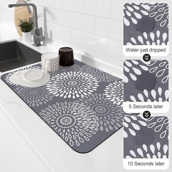 LuxStep Dish Drying Mat Super Absorbent Kitchen Counter Mat Rubber Backing - Image 4