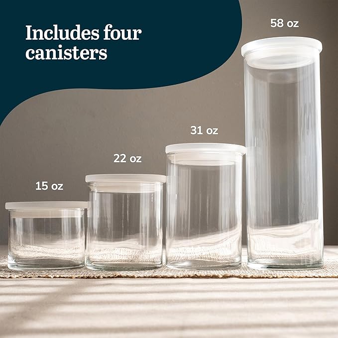 Libbey Stacking Cylinder Assorted Storage Jars, Stackable Glass Jars Set of 4 - Image 3