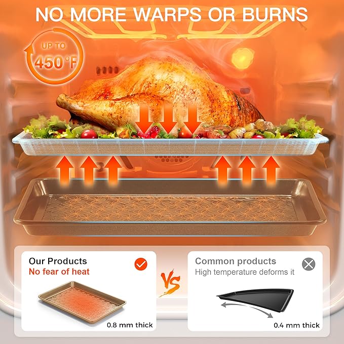 HONGBAKE Nonstick Baking Sheet Pan Set of 3, Cookie Sheets - Image 5