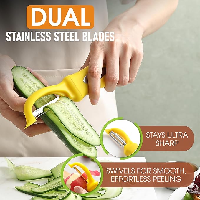 Spring Chef Premium Stainless Steel Yellow Swivel Potato Peelers - Image 2