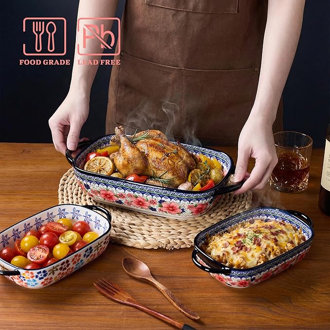 Ceramic Casserole Dishes for Oven, Hand-painted Polish Pottery Baking Dish Set - Image 3