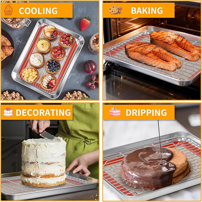 Baking Sheet Pan Set of 12, CEKEE Stainless Steel Cookie Sheets - Image 8