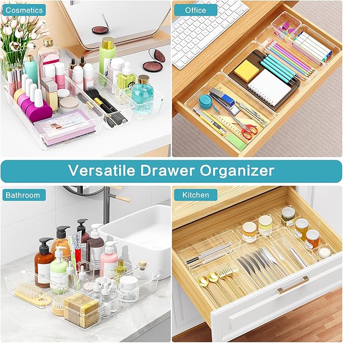 Manalete Drawer Organizers Set of 12, 4 Sizes Clear Plastic Drawer Organizers - Image 5