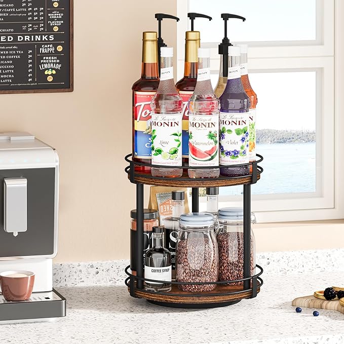 Snughome Rotating Spice Rack, 2 Tier Lazy Susan Organizer, Wood Kitchen - Image 8