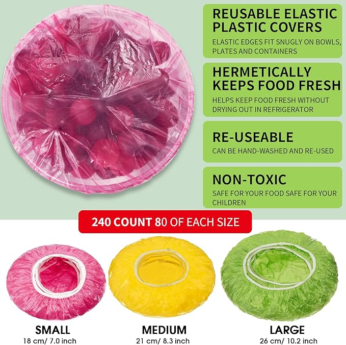 Boao 240 Pieces Reusable Elastic Food Bowl Storage Covers 3 Size Colorful Bowl - Image 3