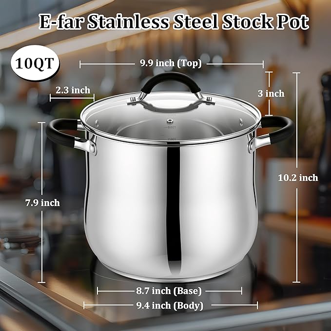 E-far 10 Quart Stock Pot, Stainless Steel Pot - Image 2