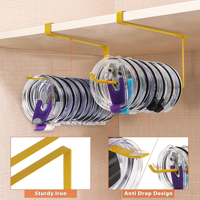 2 Pack Tumbler Lid Organizer, Horizontal Tumbler Lid Storage Hook Up to 20 Lids - Image 4