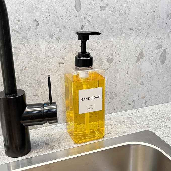 Clear Soap Dispenser with Waterproof Labels, Thickened Plastic Hand Soap - Image 5