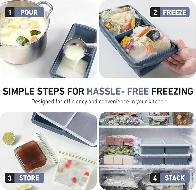 Silicone Freezer Tray with Lid Soup Freezer Container Molds with Steel - Image 6