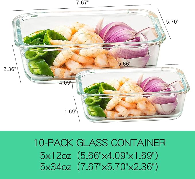 C CREST [10-Pack Glass Food Storage Containers, Meal Prep Containers - Image 2