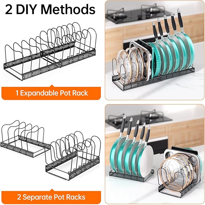MUDEELA Expandable Pots and Pans Organizer Rack under Cabinet, Pots Lid - Image 5