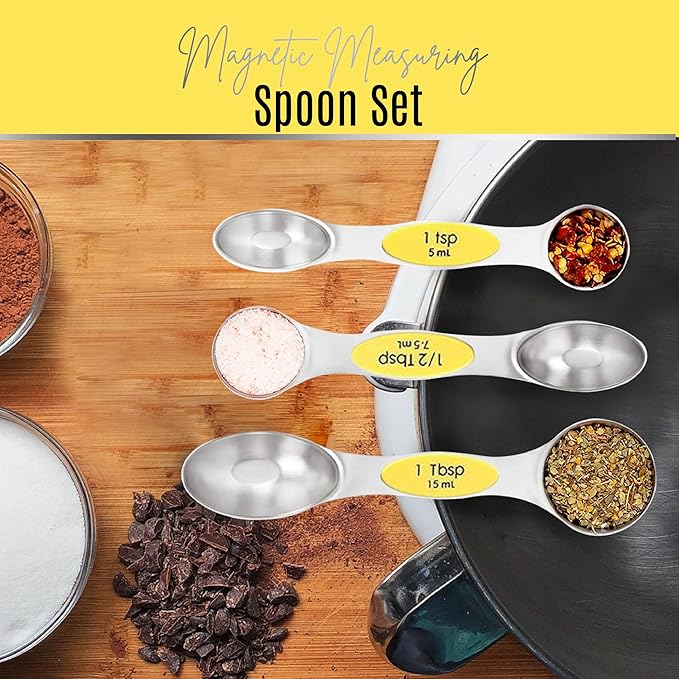 Magnetic Measuring Spoons Set of 9 Stainless Steel Dual-Sided Stackable - Image 8