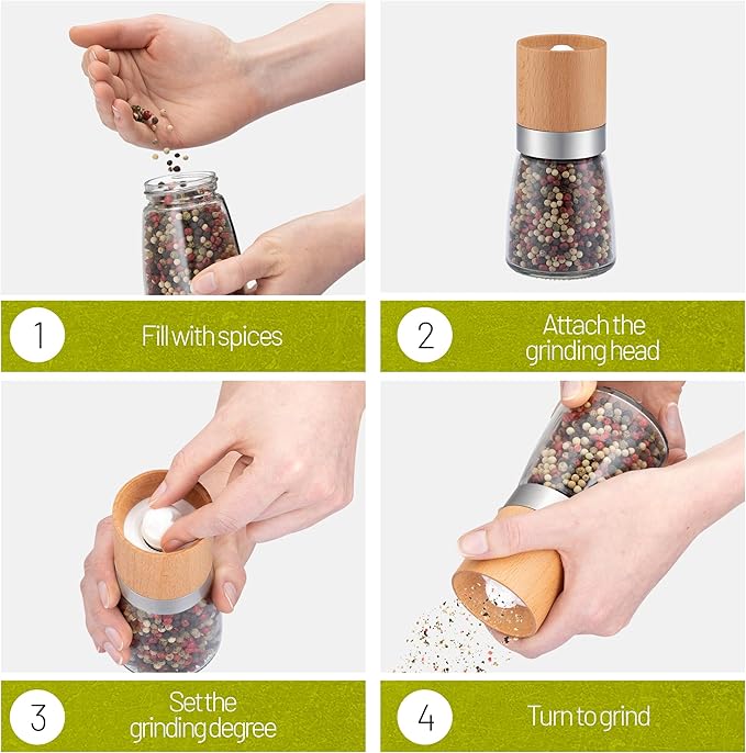ZOLMER® Wooden Salt and Pepper Grinder Set | Natural Manual Ceramic Mill - Image 4