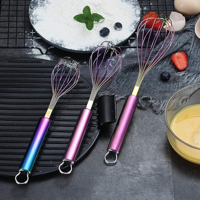 Berglander Rainbow Whisk Pack of 3 Stainless Steel 8", Titianium Plating - Image 8