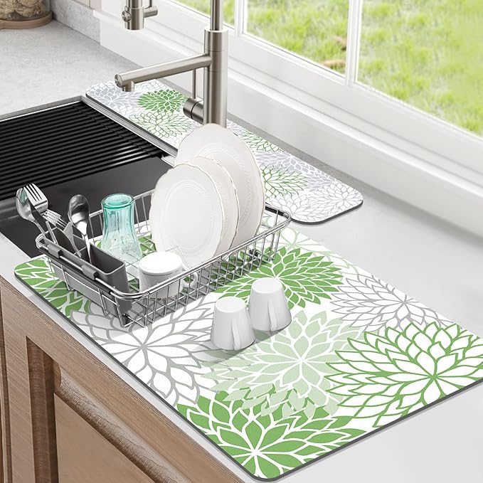 Findosom 2PCS 12" x 20" Dish Drying Mat & 24" x 5.5" Sink Splash Guard by Findosom