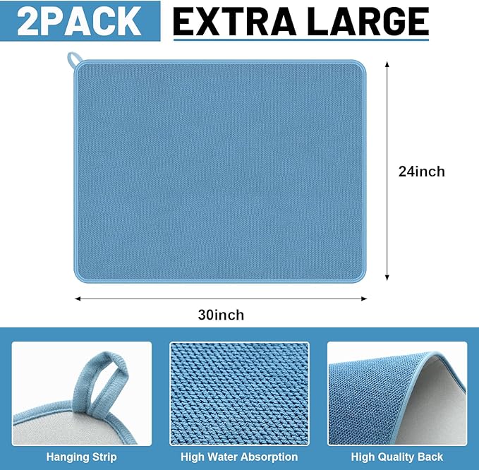 Hushee 2 Pack Extra Large Dish Drying Mat Microfiber Absorbent Dish Drying Pad - Image 2