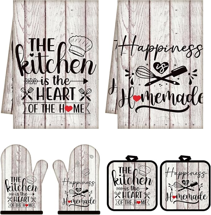 Sratte 6 Pcs Kitchen Decor Accessories Set Farmhouse Towels Pot Holders Oven by Sratte