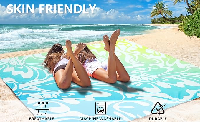 WIWIGO Beach Blanket Waterproof Sandproof Beach Mat 79" X 83"/10'x9'for 2-8 - Image 3