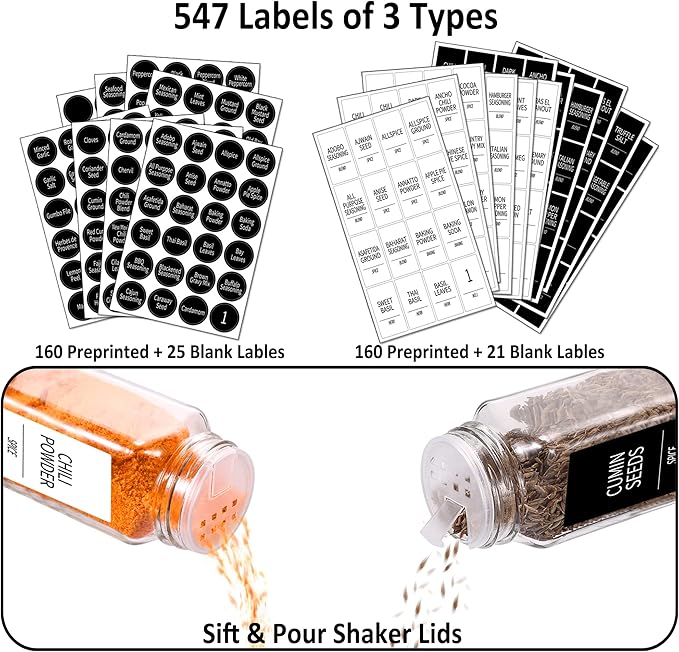 Churboro 36 Spice Jars with Labels- Spice Jars with Bamboo Lids - 4 Oz Glass - Image 4
