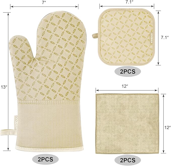 KEGOUU Oven Mitts and Pot Holders 6pcs Set, Kitchen Oven Glove High Heat - Image 2