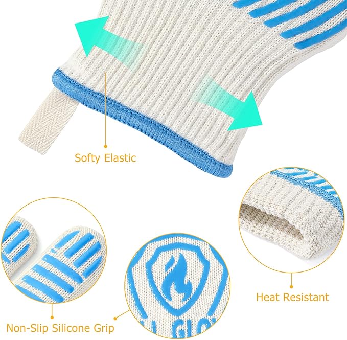 QUWIN BBQ Gloves, Oven Gloves 1472℉ Extreme Heat Resistant, Grilling Gloves - Image 6