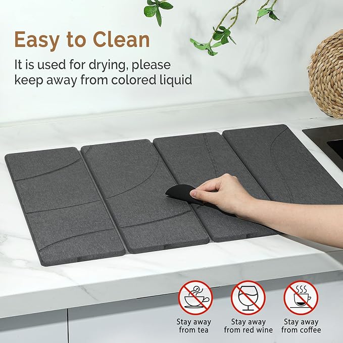 Large Stone Dish Drying Mat for Kitchen Counter, Foldable Water Absorbing - Image 5