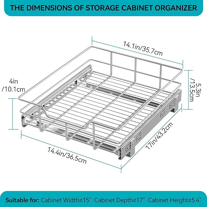 Pull Out Cabinet Organizer 14" W X 17" D, Slide Out Drawers - Image 2