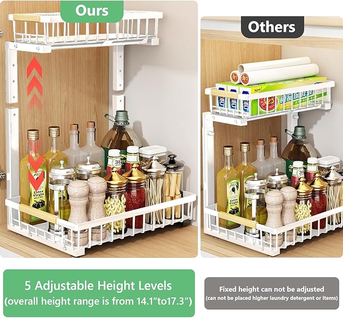 Merrylun Under Sink Organizers, 5 Adjustable Height，Metal Pull Out Under Sink - Image 4