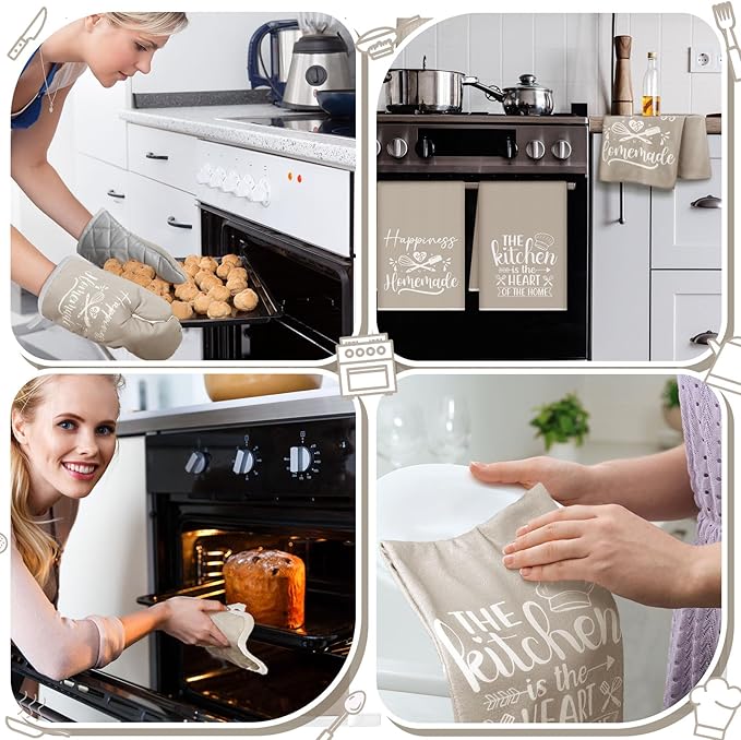 Sratte 6 Pcs Kitchen Decor Accessories Set Farmhouse Towels Pot Holders Oven - Image 6