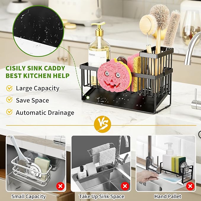 Sponge Holder for Kitchen Sink, Smiley Face Sink Caddy - Image 3
