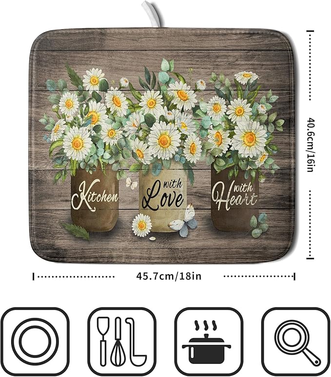 Flower Vase Dish Drying Mats 16x18 Inch Rustic Wood Reversible Microfiber - Image 2