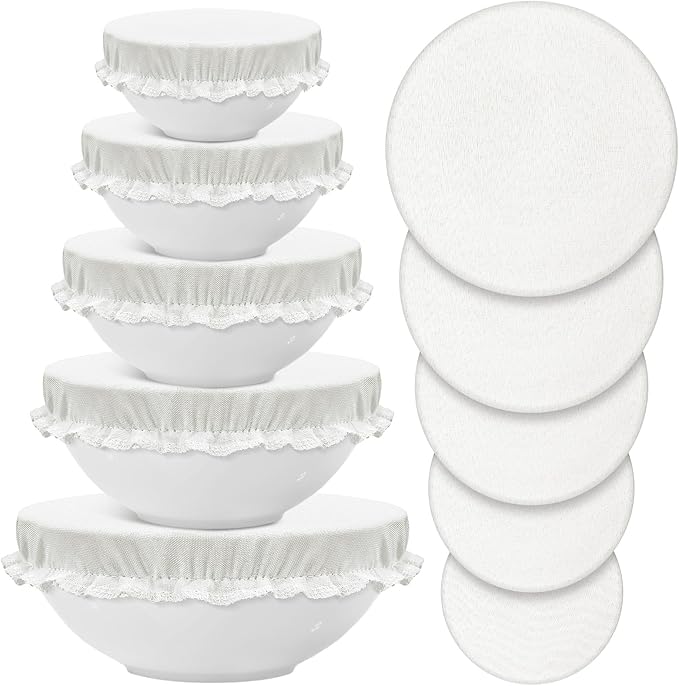 Patelai 10 Pcs Bowl Covers Reusable in 5 Size Stretch Cloth Fabric Elastic Food by Patelai