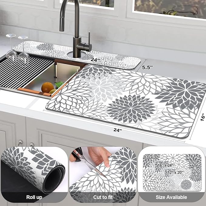 Findosom 2PCS 16" x 24" Dish Drying Mat & 24" x 5.5" Sink Splash Guard - Image 2